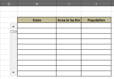 Scroll Bar in Excel - empty 10 cells