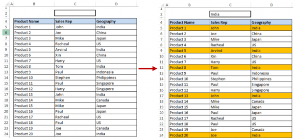Search and Highlight Data Using Conditional Formatting - Entire Row