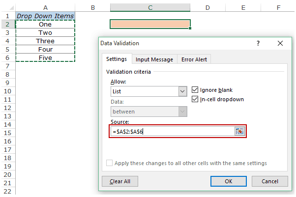 create a selection list in excel