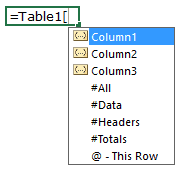 Excel Table Structured Referencing Columns