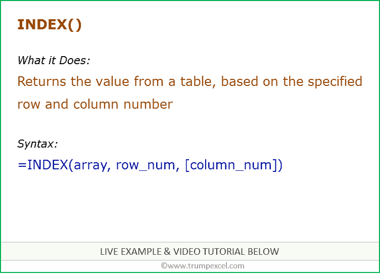 Excel INDEX Function