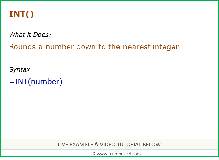 How To Use Excel INT Function Examples Video 