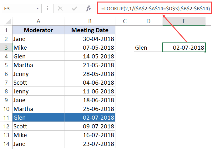 Find Last Occurrence in a List - Lookup formula