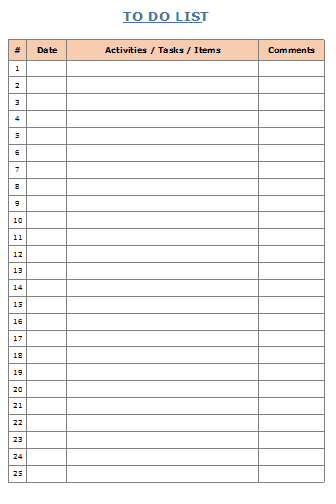 Free Excel Templates - Printable To do list