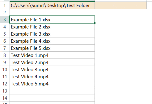 export list of file names to excel