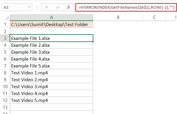 can you export a list of files in a folder to excel