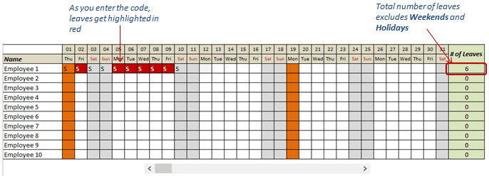 Annual Leave Chart 2019