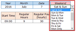 Excel Timesheet Calculator Template - Select Weekends