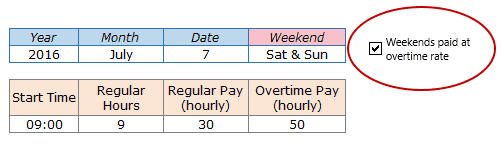 Excel Timesheet Calculator Template - Weekend Rate Checkbox