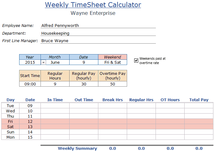 timecard template excel 2010