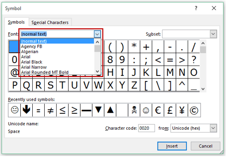 Show Symbols In Drop Down Lists In Excel