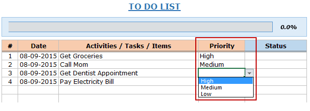 Đặt mức độ ưu tiên trong Excel này để làm mẫu danh sách