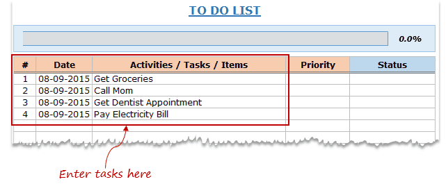 weekly task report template excel