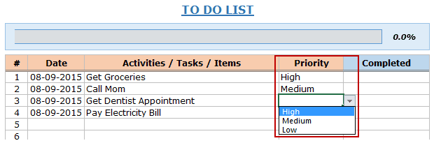 Excel để làm ưu tiên mẫu danh sách nhấp đúp