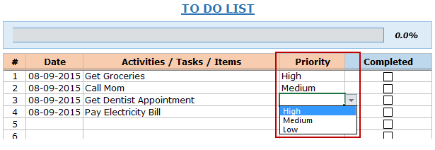 Hộp kiểm Excel để làm danh sách ưu tiên