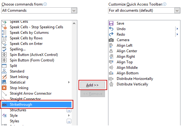 Strikethrough text excel 2013