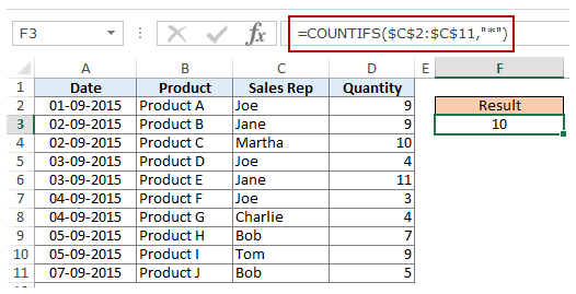 Using Multiple Criteria in Excel COUNTIF Function - wildcard character count text