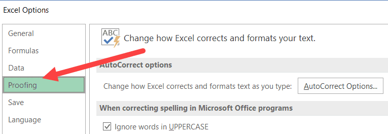 Click on Proofing option