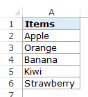 List of Items for which a drop down list needs to be created