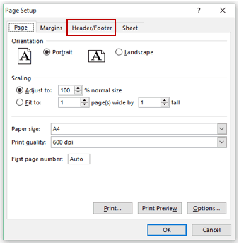 How to Insert Page Numbers in Excel Worksheets - PS Header Tab