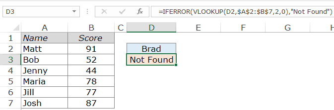 Ví dụ về Vlookup của Excel - không tìm thấy lỗi xử lý