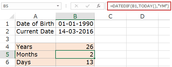 How to Calculate Age in Excel - Datedif Month Value