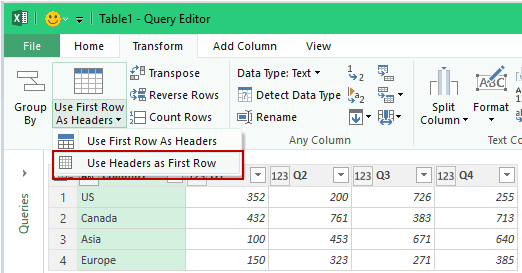 Transpose Data in Excel - power query header1