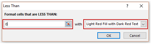 Make Negative Numbers Show Up in Red in Excel Less than dialog