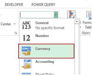 Make Negative Numbers Show Up in Red in Excel - currency format select