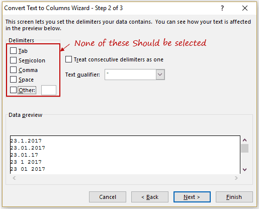 excel text import wizard defaults