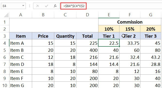 Mixed Cell References in Excel - Formula