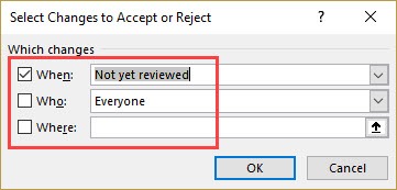 When What and Where in accept reject changes in excel