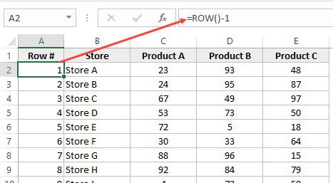 ROW formula to enter row numbers in Excel