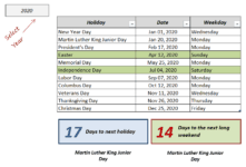Excel Holiday Calendar Template 2025 and Beyond (FREE Download)