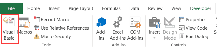 Click on Visual Basic to open the VB Editor