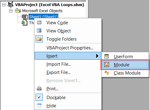 VBA Loops - inserting module