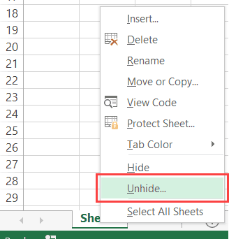 Worksheets Object in Excel VBA - unhide right-click macro