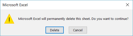 Worksheets Object in Excel VBA - warning prompt