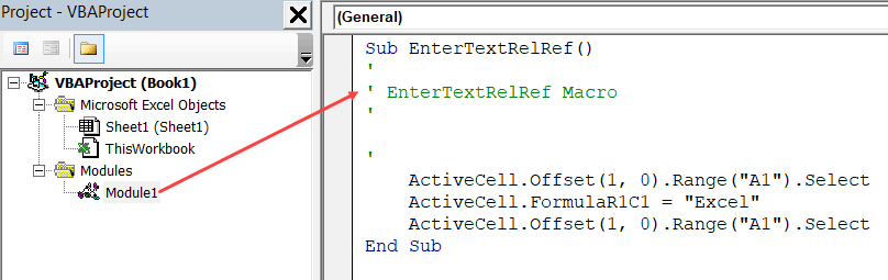 VBA macro code for relative reference