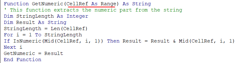 Argument defined as range in the user defined function