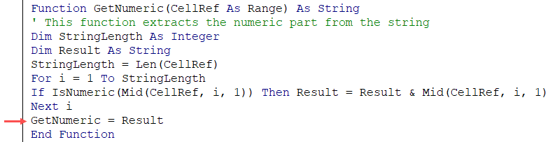 Assigning Result value to the custom function