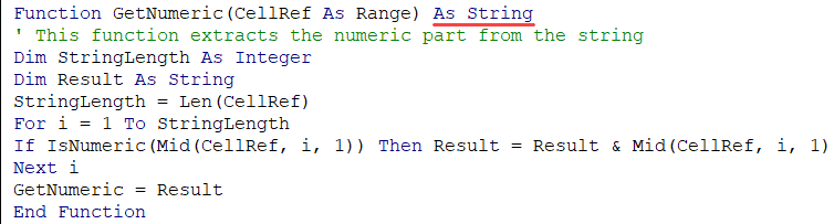 Defining the Function Output Data type in the custom function