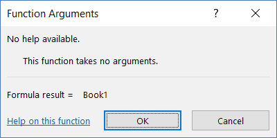 Information dialog box when you insert the Function