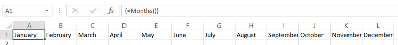 Months names in horizontal cells