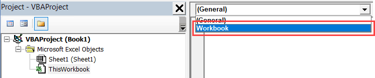 Select Workbook Object from the drop down