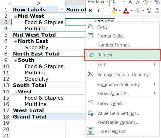 Excel Interview Questions- refresh Pivot Table