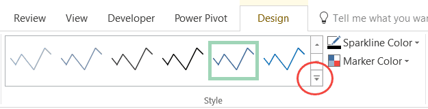 Drop-down icon of the style options for sparklines