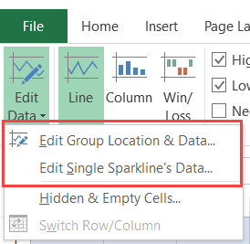 Edit Group option in Sparkline design tab