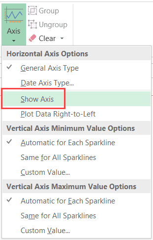 Show Axis option in sparklines