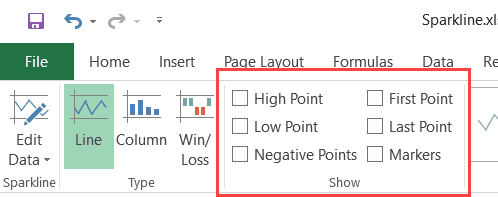 Sparklines Show markers option